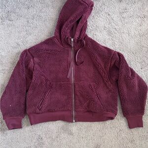 Athleta Plush Burgundy Reversible Sherpa Hooded Jacket